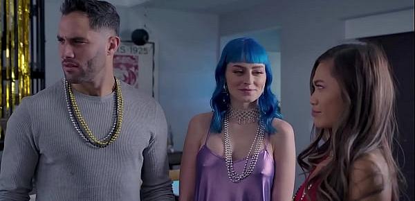  Teen stepcousins Jewelz Blue and Vina Sky fuck with parents in the same room
